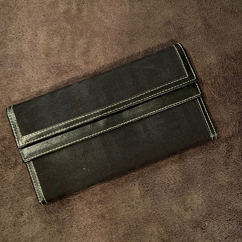 Fendi leather & canvas tri fold wallet
